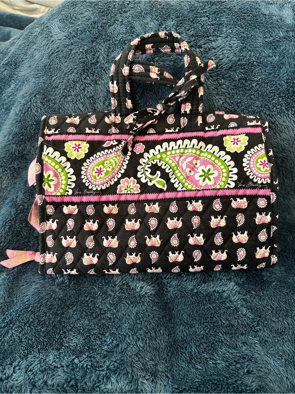 Vera Bradley Retired Pink Elephants Hanging Travel Organizer
